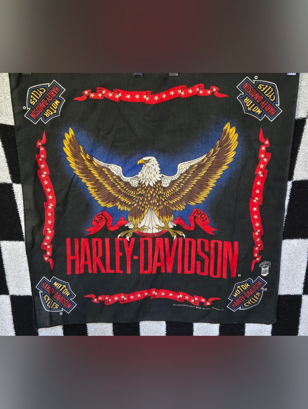 Vintage Harley Davidson Motorcycles Classic Black Eagle Bandana Scarf USA